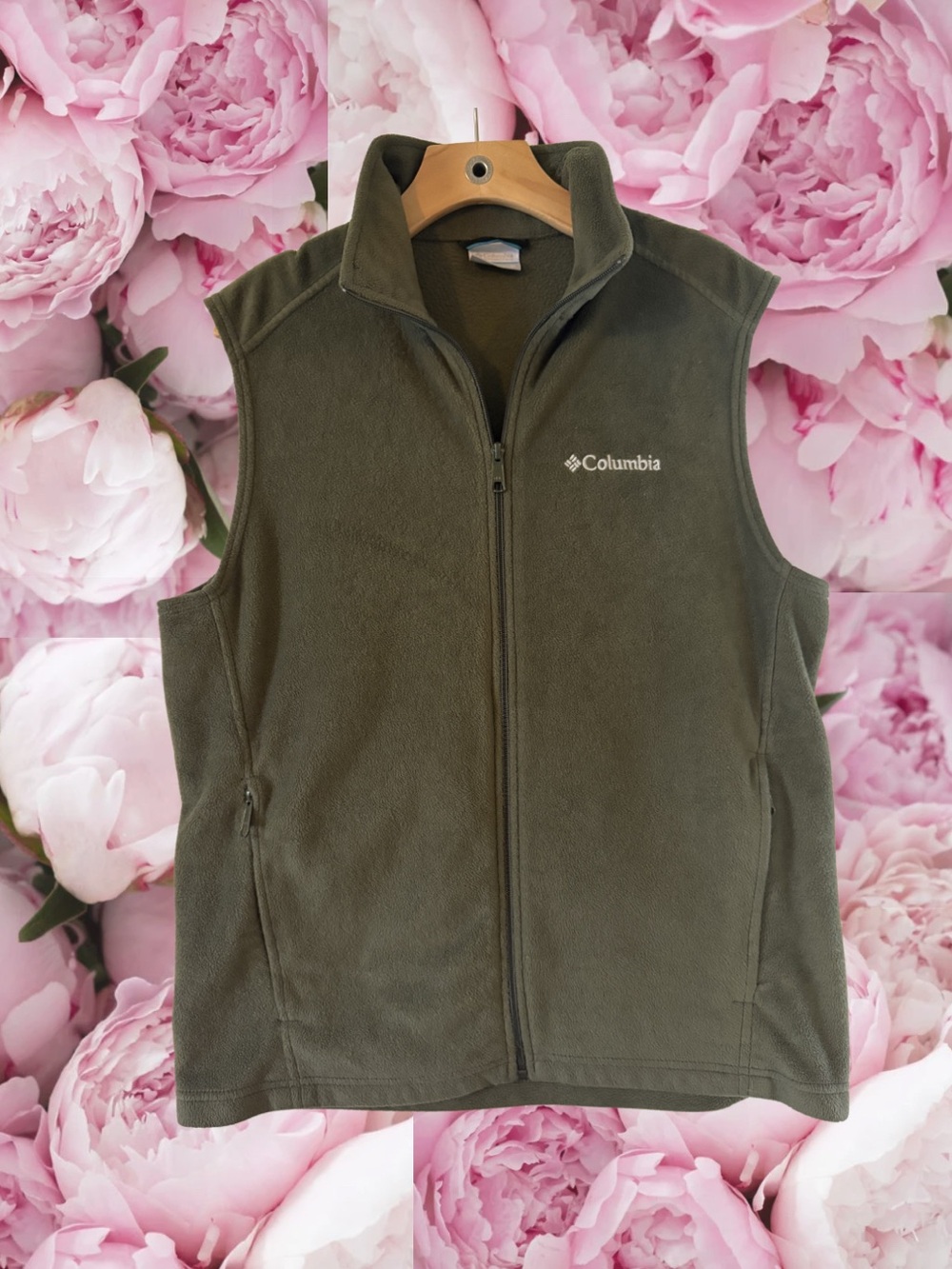 Columbia Fleece Forest Green Zip Up Vest Outdoor